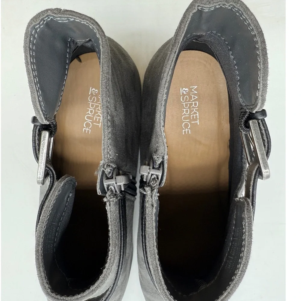 Market & Spruce Gray Suede Ankle Boots Side Zip‎ Buckle Block Heel Women US 9W